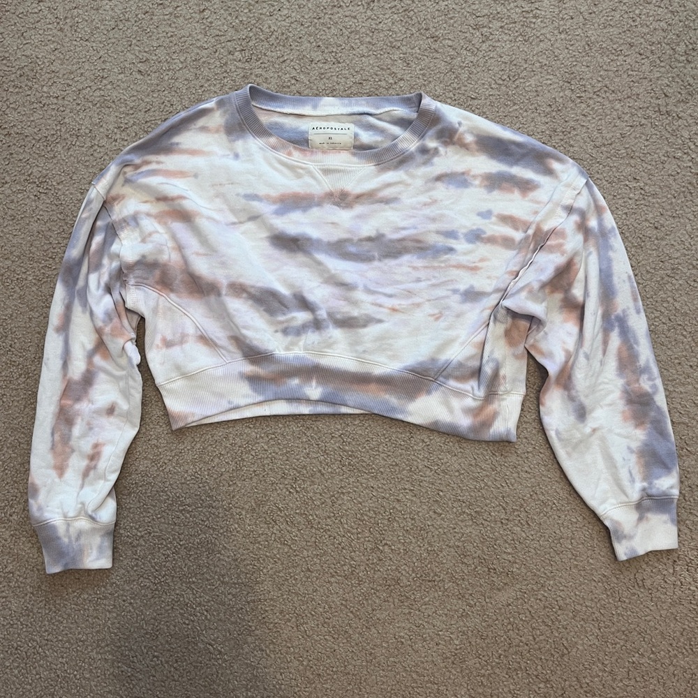 Aeropostale Cropped Tie-Dye Sweatshirt size XL, purple/peach/white